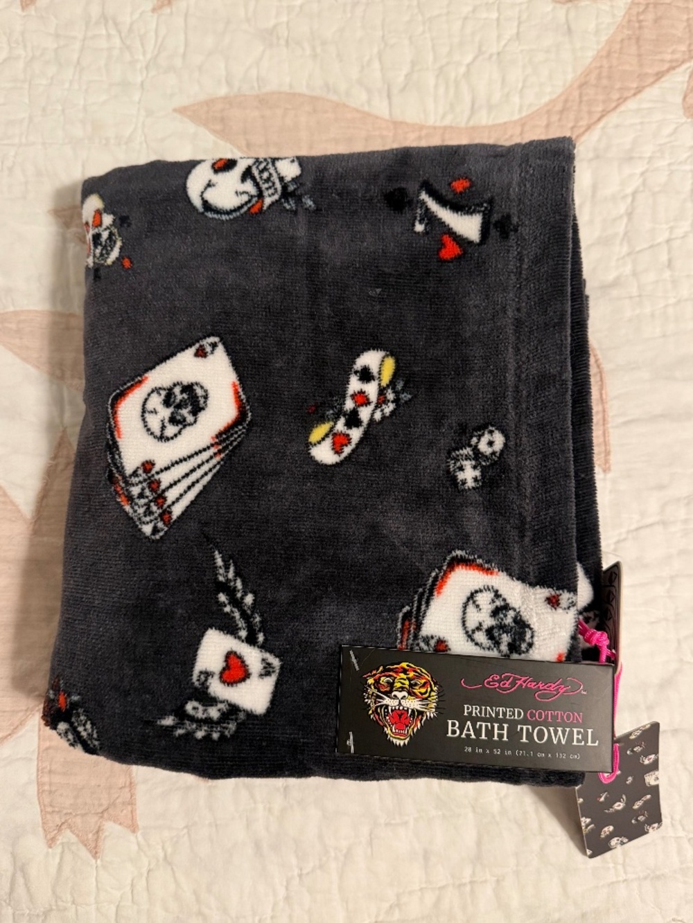 NWT - Ed Hardy Skull & Playing Cards Cotton Bath Towel